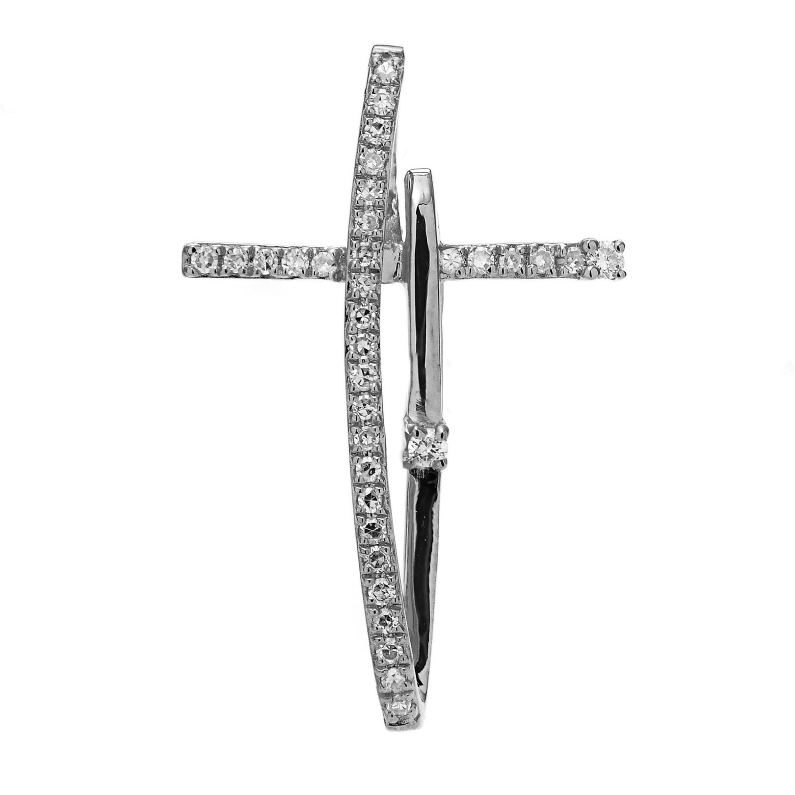 Round Cut Diamond Cross Pendant PD041974DB - View 1