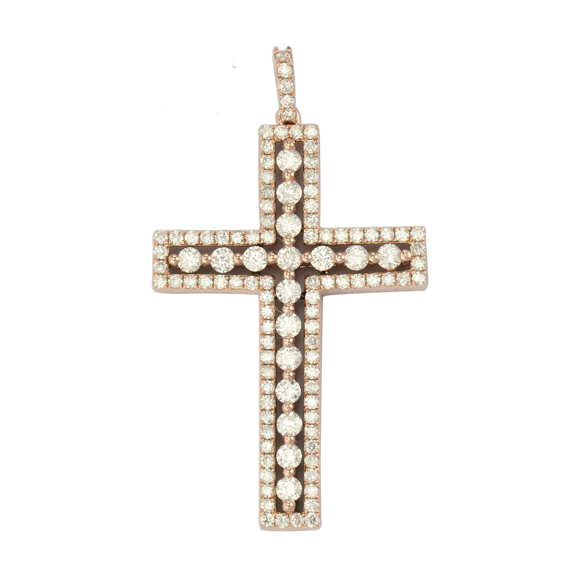 1.83ct Round Cut Diamond Cross Pendant in Rose Gold - View 1