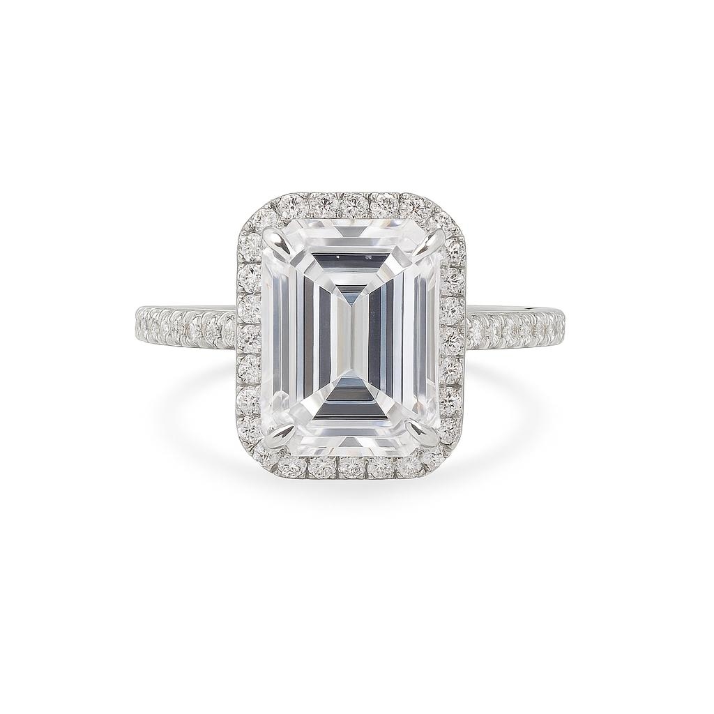 3.5ct Emerald Cut Moissanite and Diamond Ring RI00029 - View 1