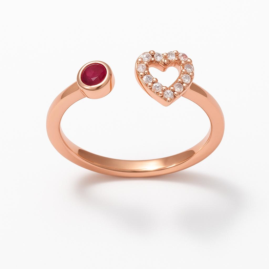 Diamond and Ruby Ring RI00035 in 18K Rose Gold - View 1