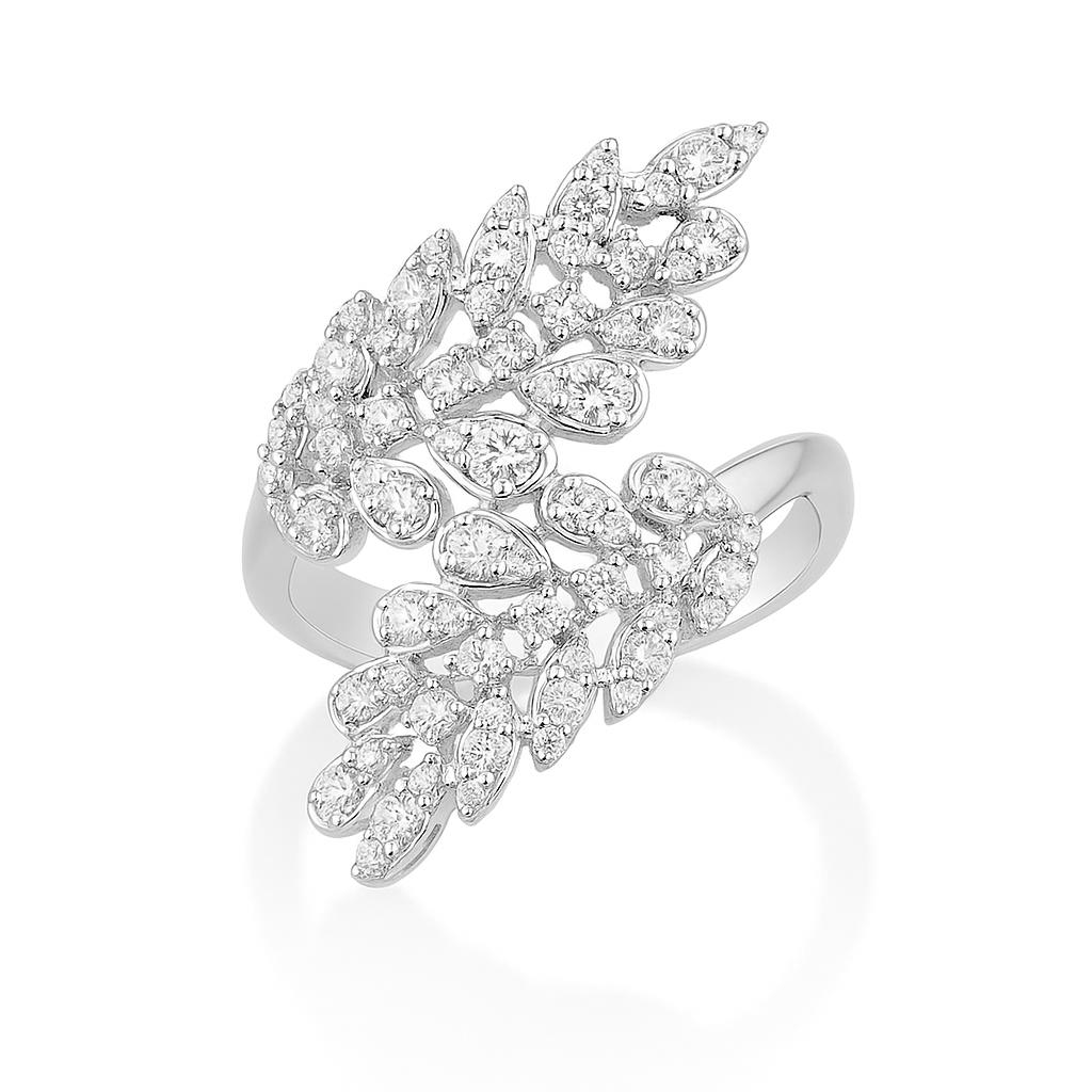 Double Leaf Diamond Ring RI00049 in White Gold