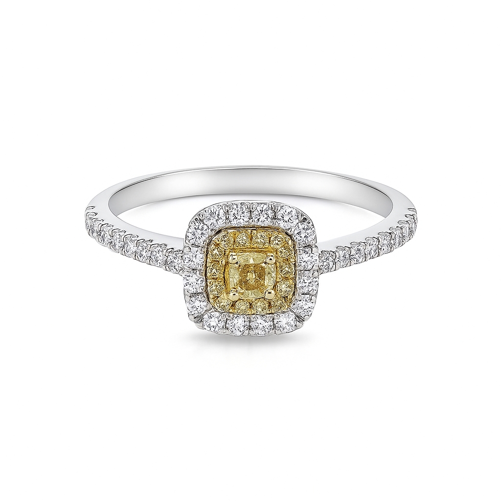 Cushion Engagement Ring RI00047 with Yellow Diamond Center Stone