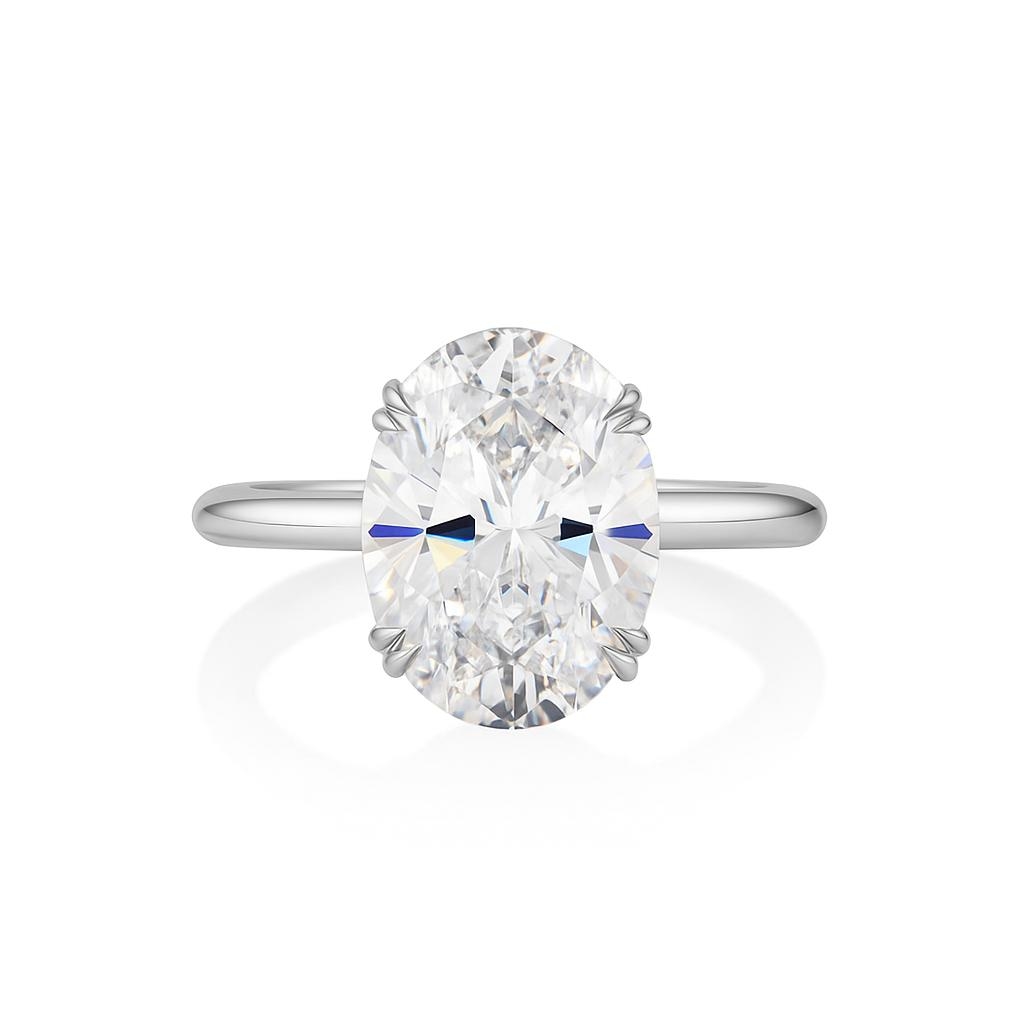 6ct Oval Moissanite Solitaire Ring RI00052 in White Gold - View 1