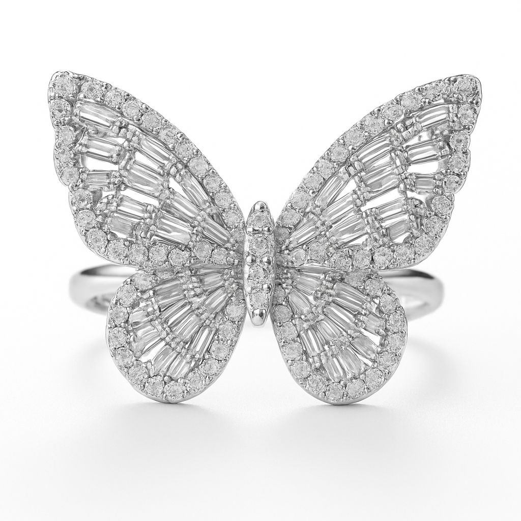 Butterfly Diamond Ring RI00048 in White Gold