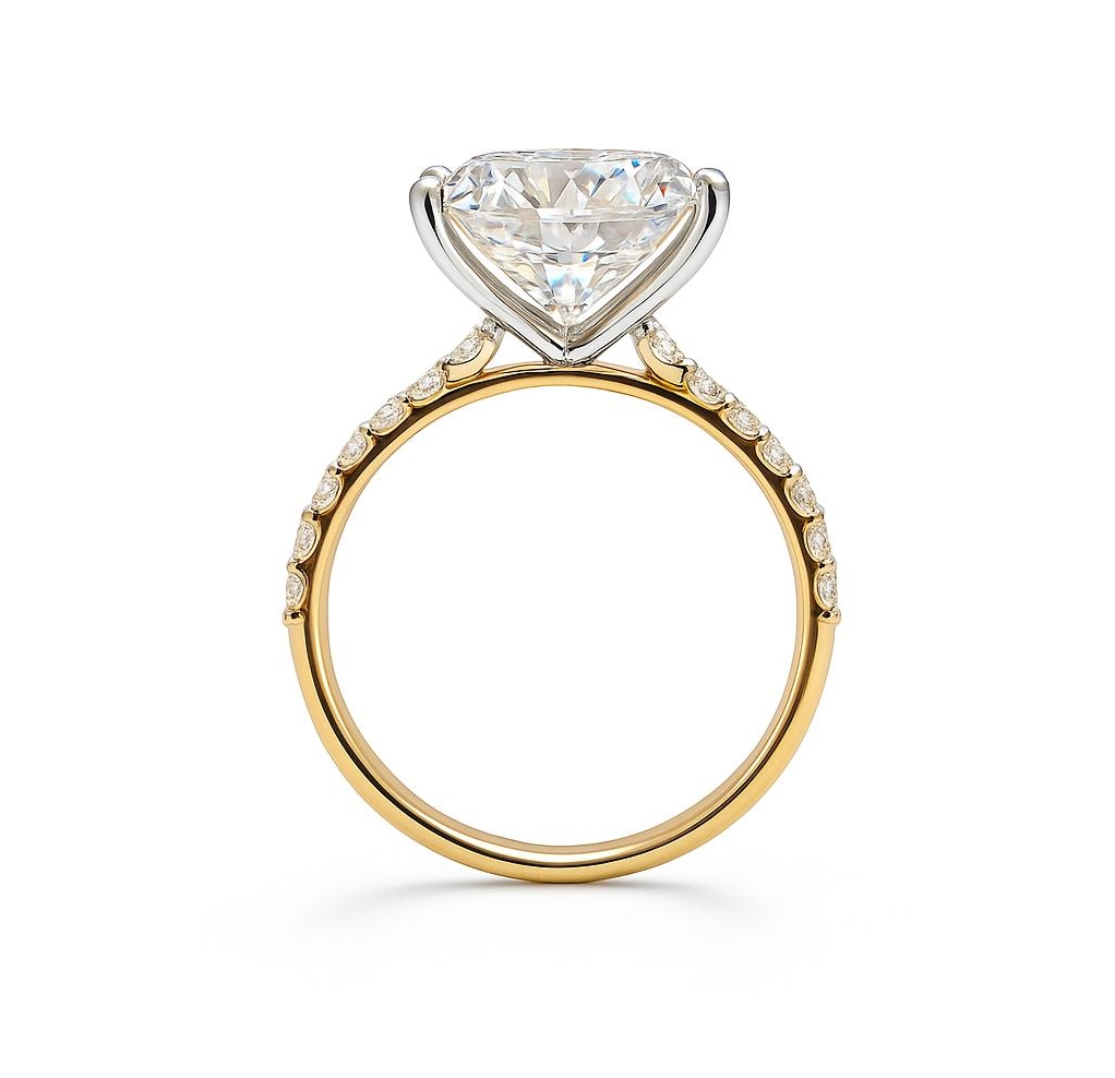 18K Yellow and White Gold 5ct Princess Cut Moissanite Ring - Side View