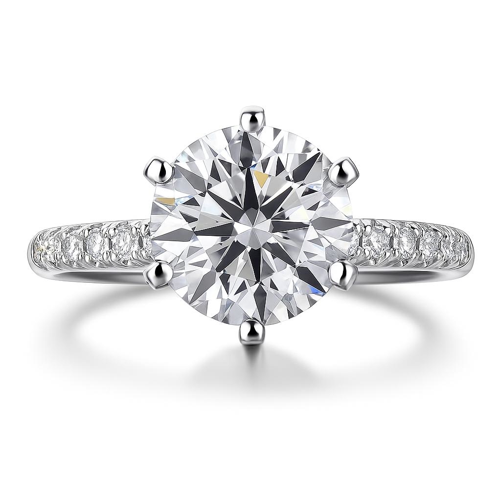 18K White Gold 5ct Round Moissanite Pave Ring - Front View