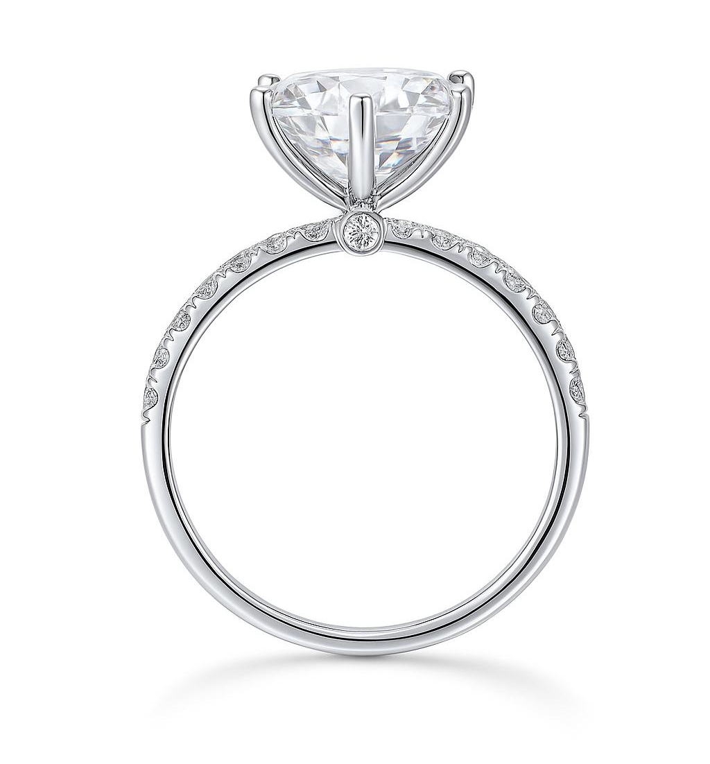 18K White Gold 5ct Round Moissanite Pave Ring - Side Profile