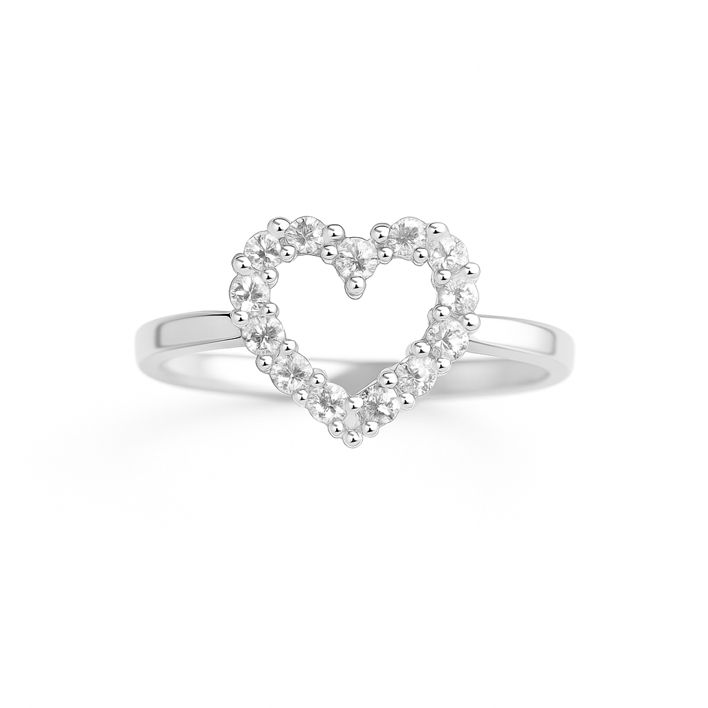 18K White Gold Diamond Heart Ring - View 1