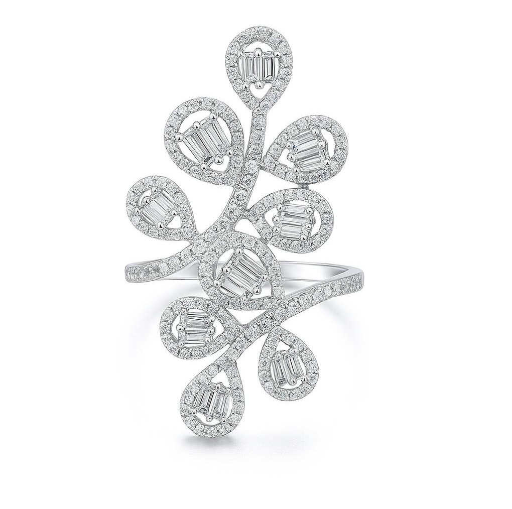 18K White Gold Diamond Flower Ring - View 1
