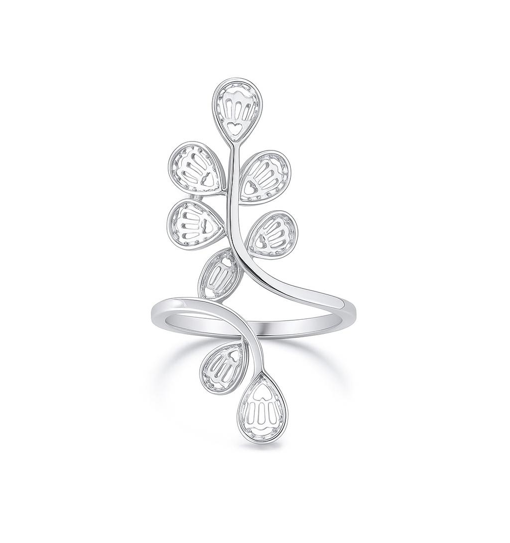18K White Gold Diamond Flower Ring - View 2