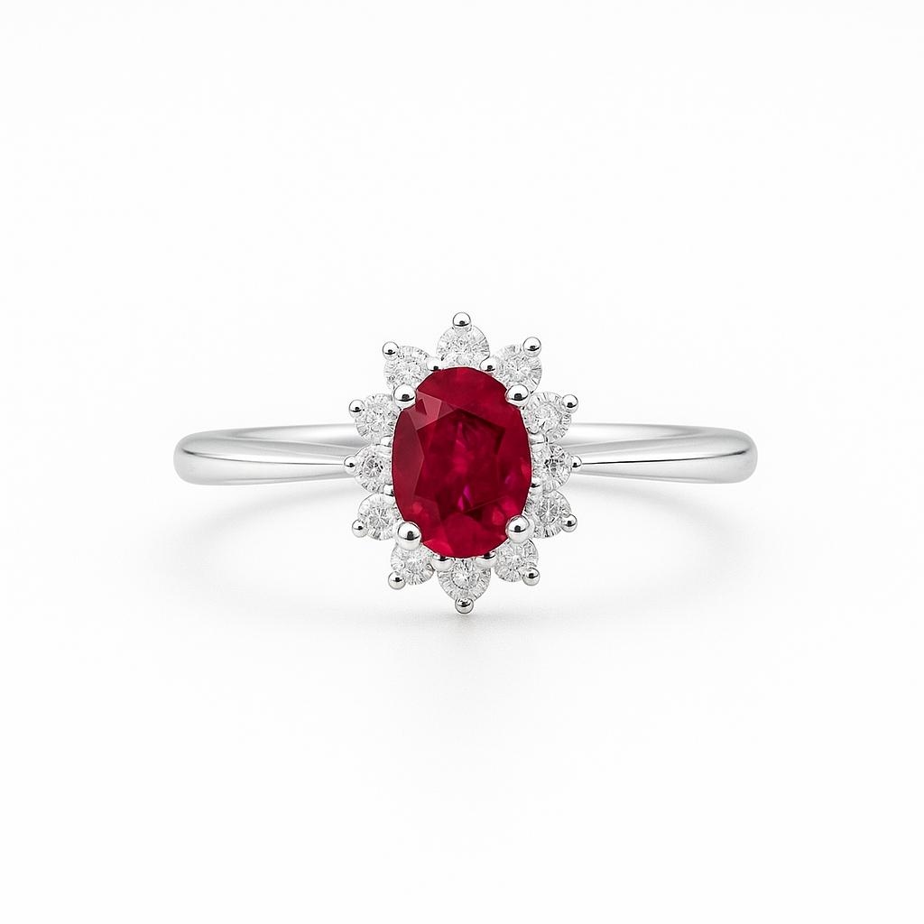 18K White Gold Diamond and Ruby Ring - View 1