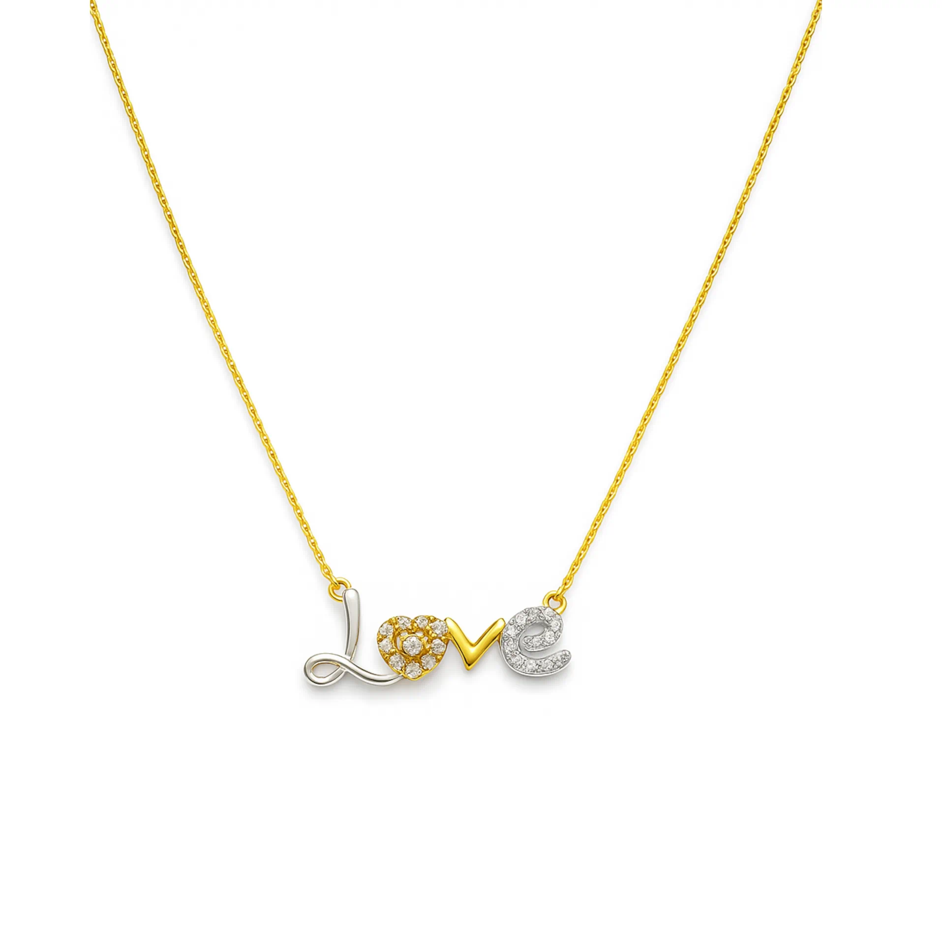 18K Gold Diamond Love Letter Pendant - Detail