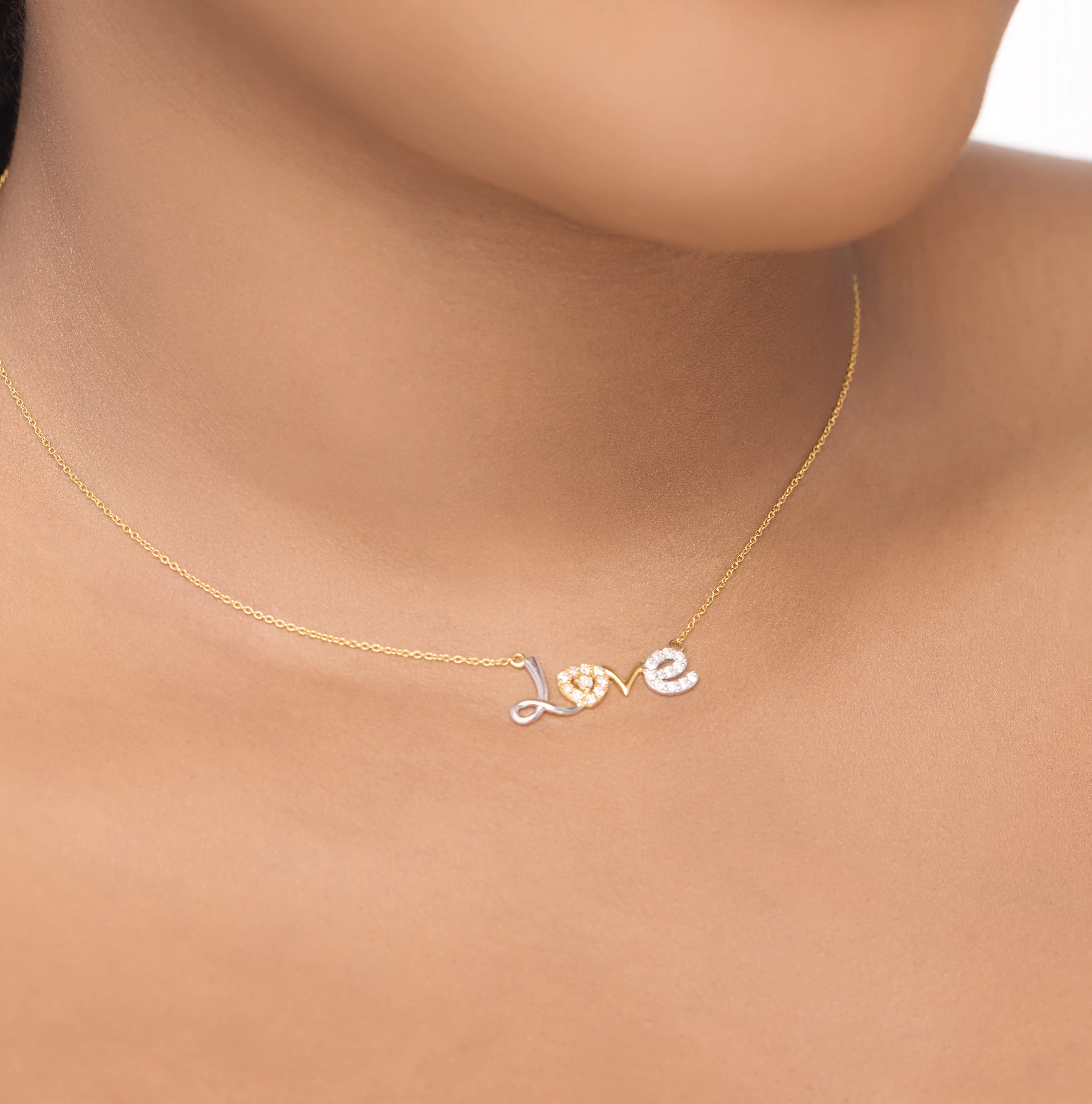 18K Gold Love Letter Necklace - Side View
