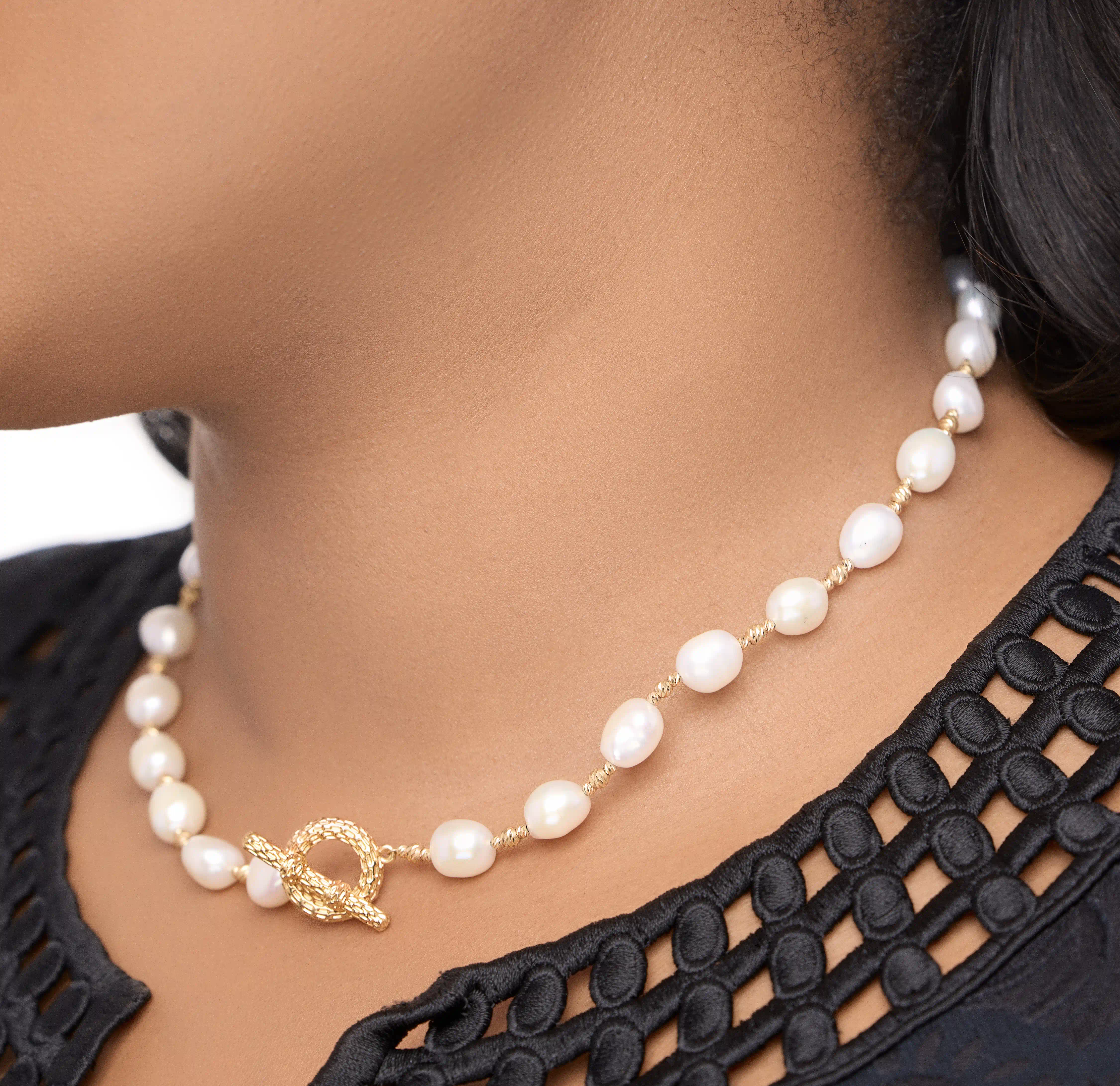 Handcrafted Pearl and Gold Beaded Necklace