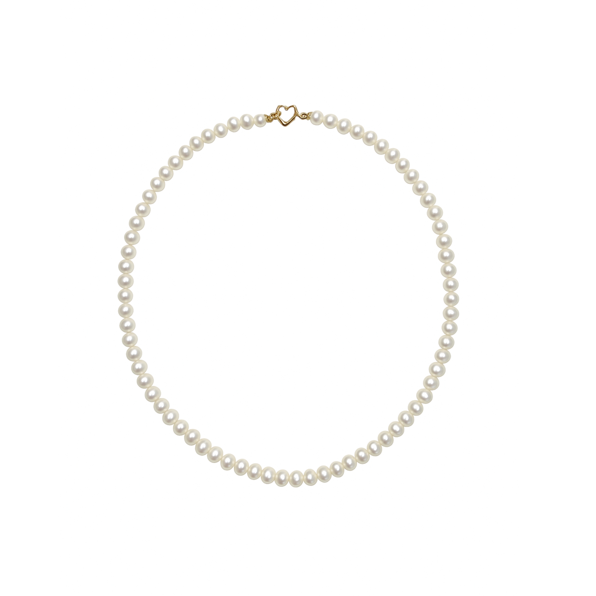 Pearl Bead Necklace with Gold Heart Lock