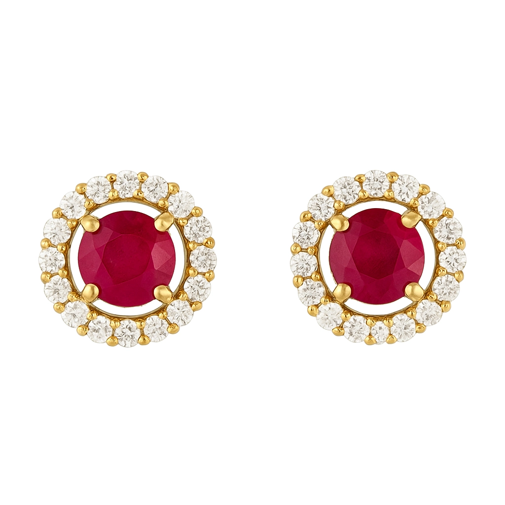 Diamond and Ruby Earring in 18K Gold featuring 0.5 carats of rubies and 0.25 carats of diamonds