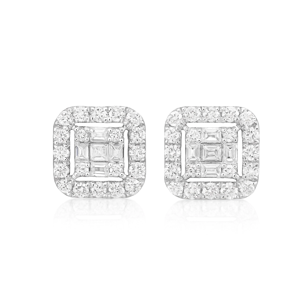 Square Diamond Studs in 18K White Gold with 0.5 carats of diamonds