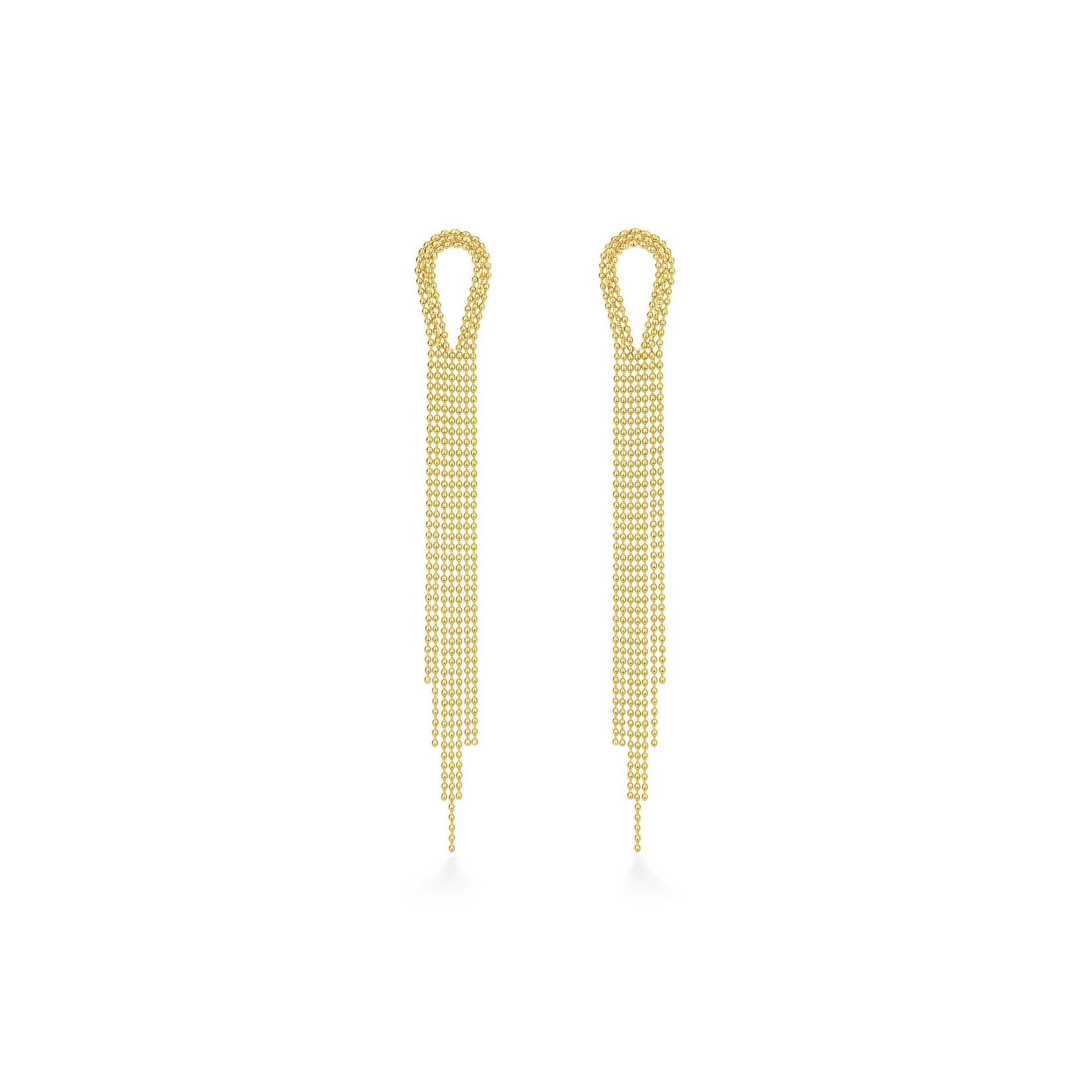 18K Yellow Gold Long Dangling Earring with elegant fluid movement