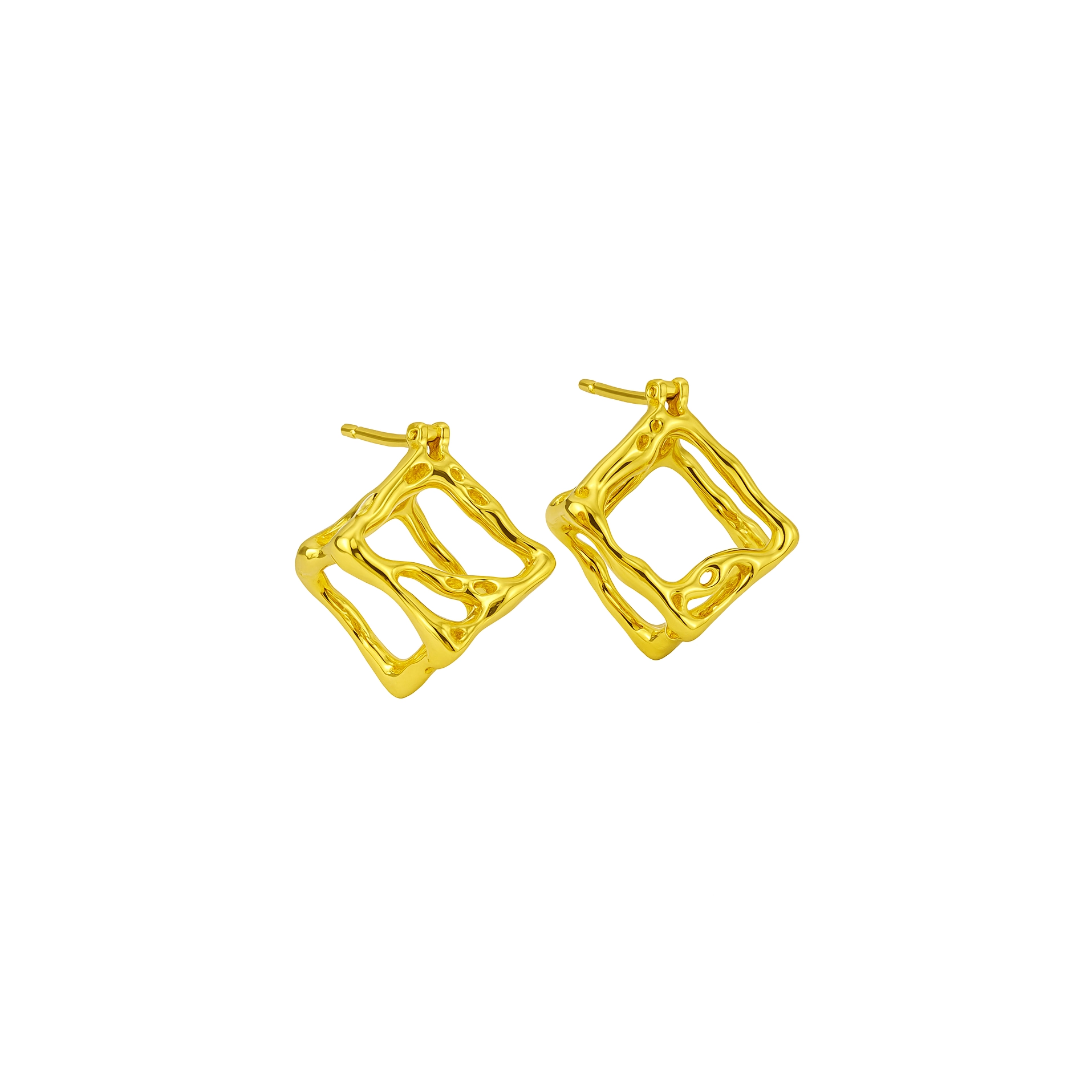 Bamboo Cube Earrings in 18K Yellow Gold with geometric design
