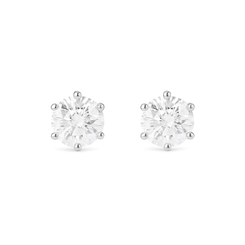 Tiny Round Diamond Stud Earrings in 18K White Gold