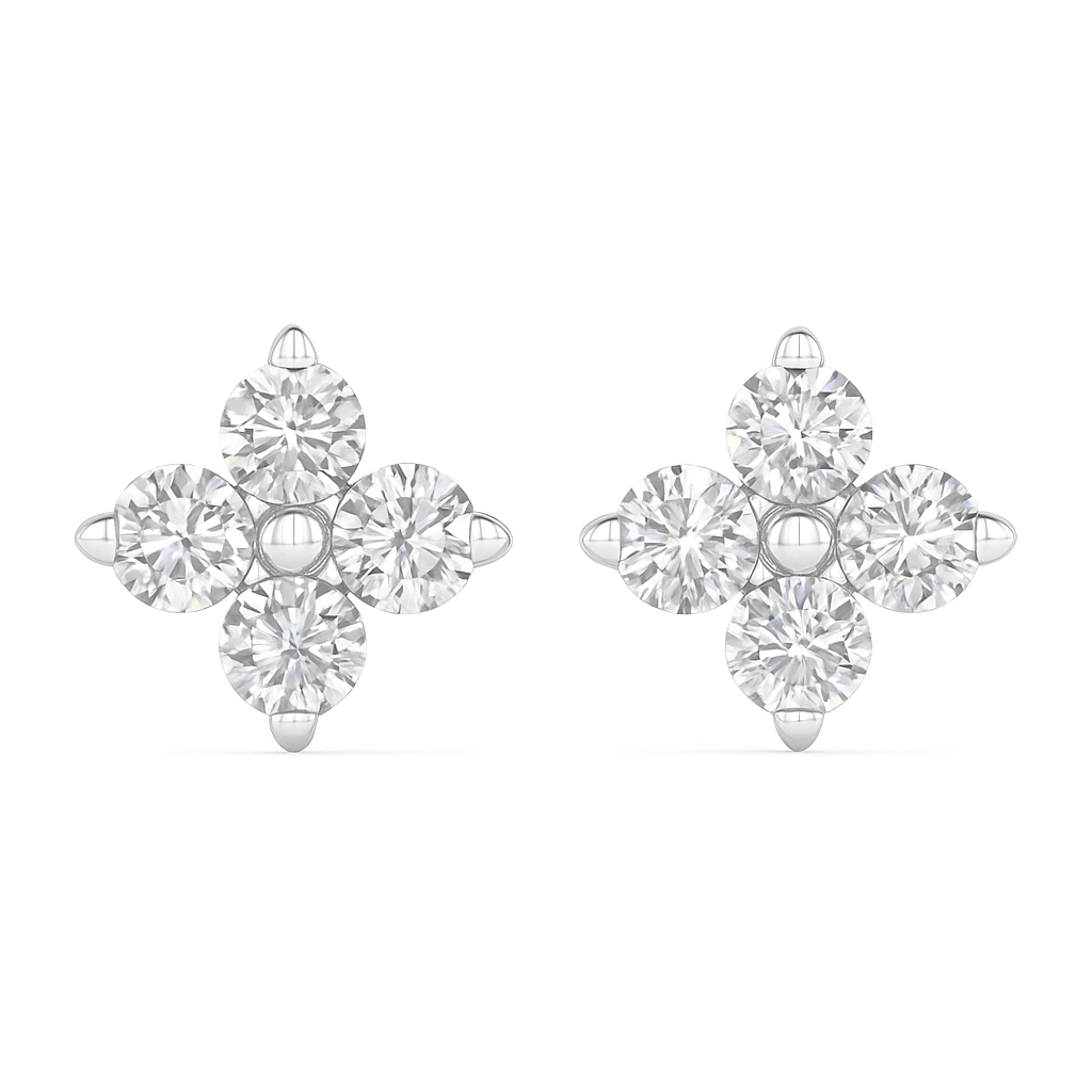 Tiny Flower Stud Earrings in 18K White Gold with diamond petals