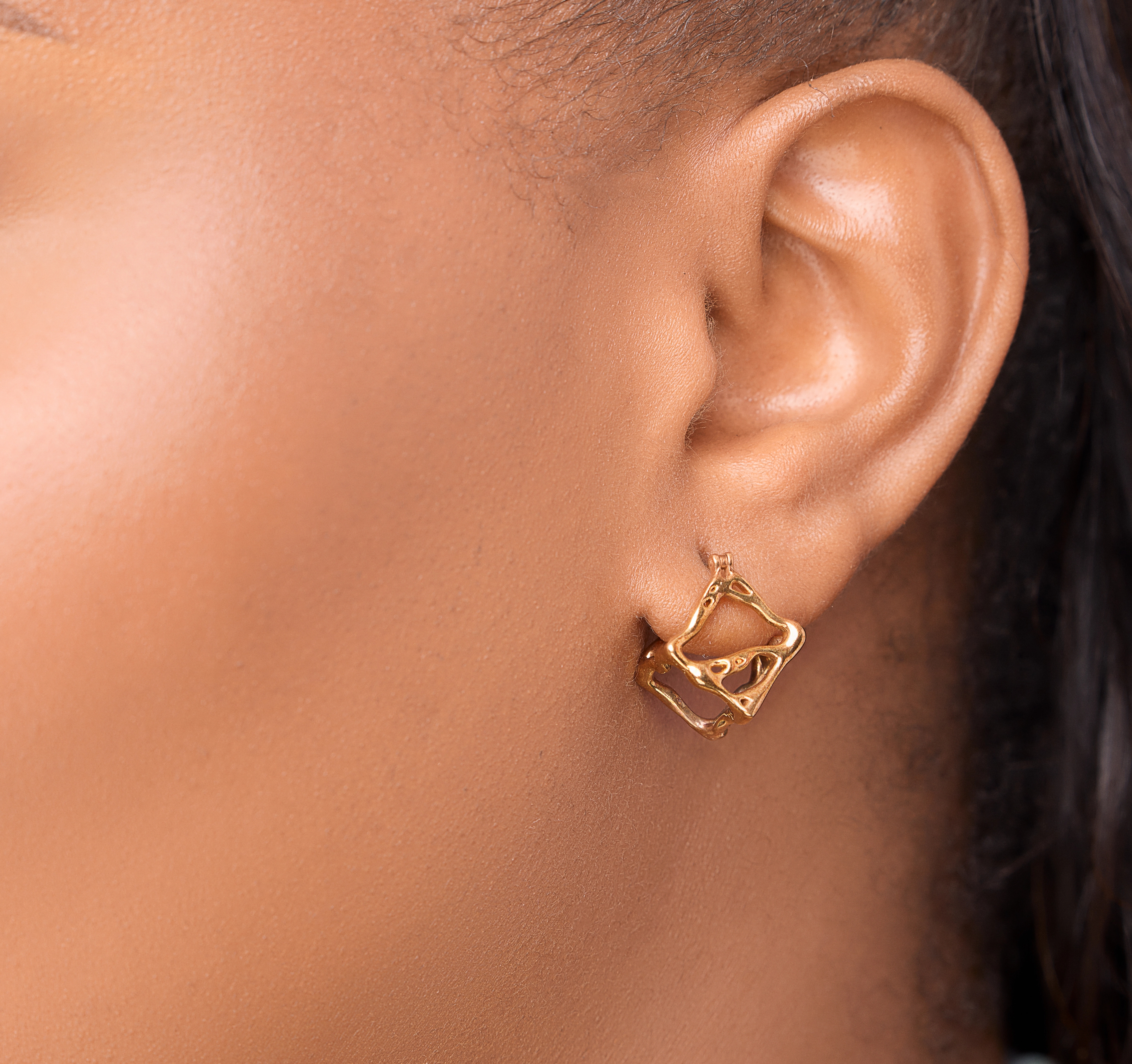 Close-up of Bamboo Cube Earrings showing textured details