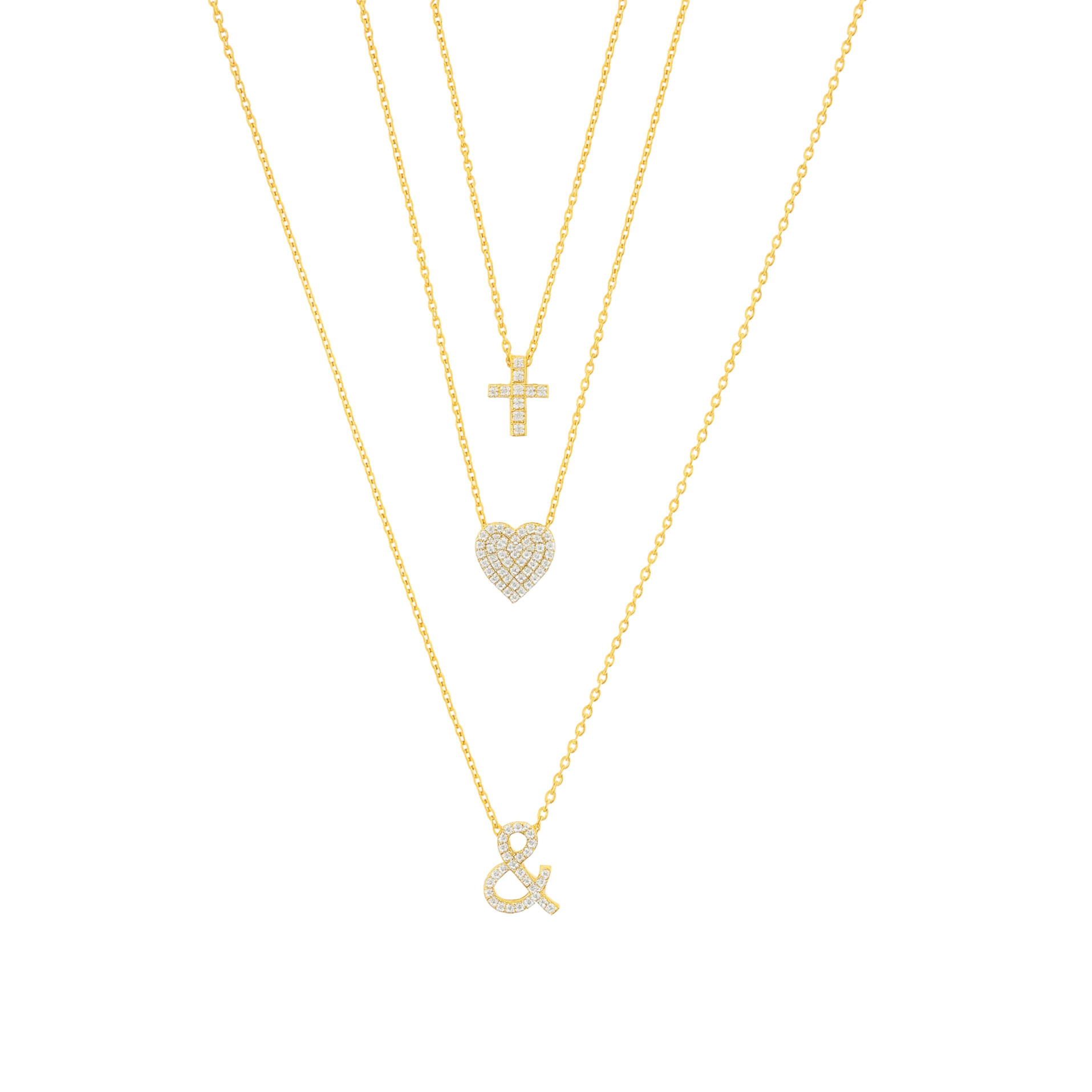 Sparkling diamond-set initial pendant in rich yellow gold with matching chain
