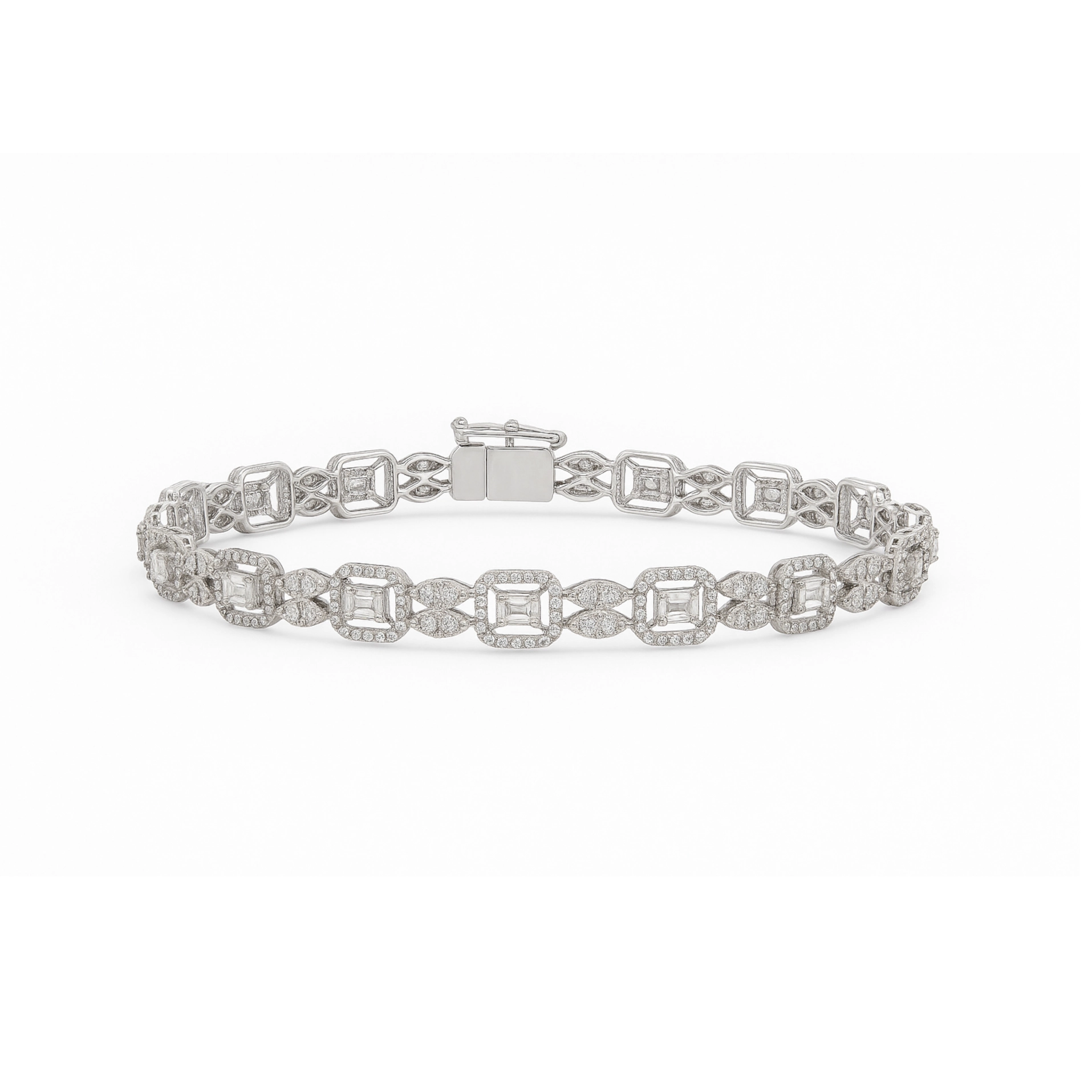 Detailed view of alternating diamond shapes and their brilliance